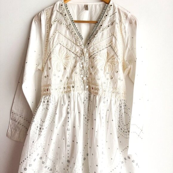 Ethnic by Urban Outfitters White Embroidered Midi Dress M - Picture 2 of 11
